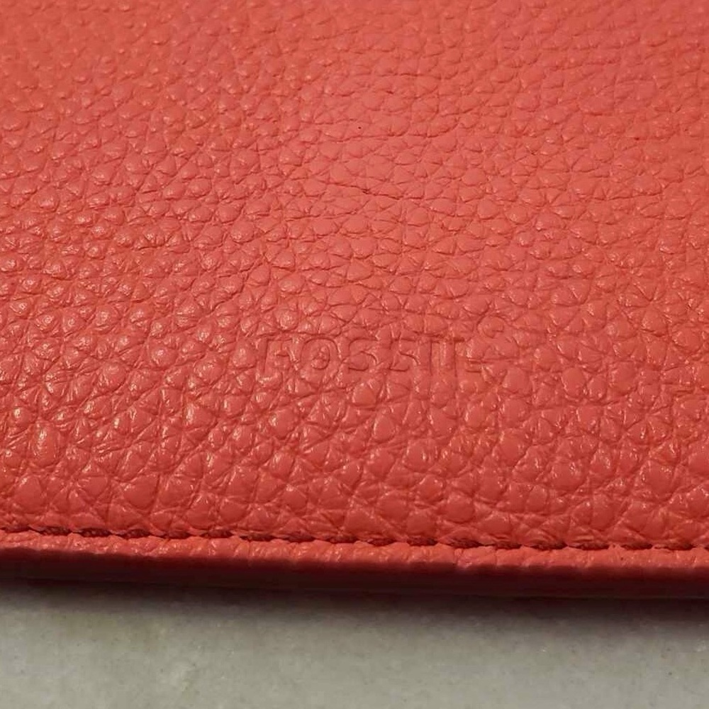 Fossil Emma Neon Coral Leather Large Pouch - Picture 4 of 7